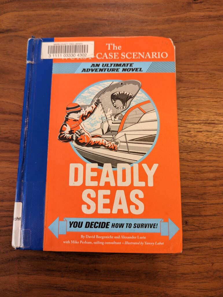 Book cover to "Deadly Seas", a choose your own adventure novel. 